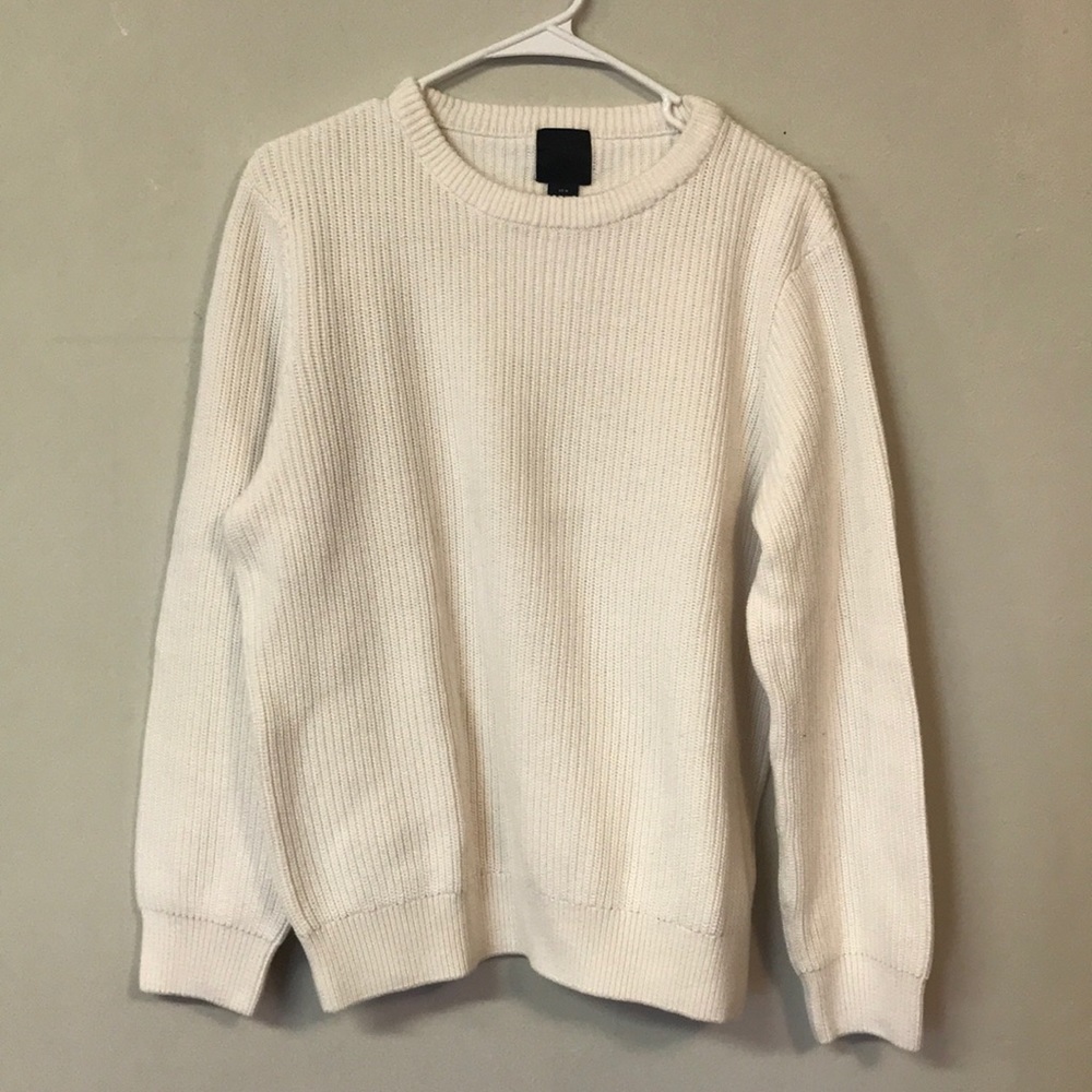 Ribbed White Crewneck Sweater